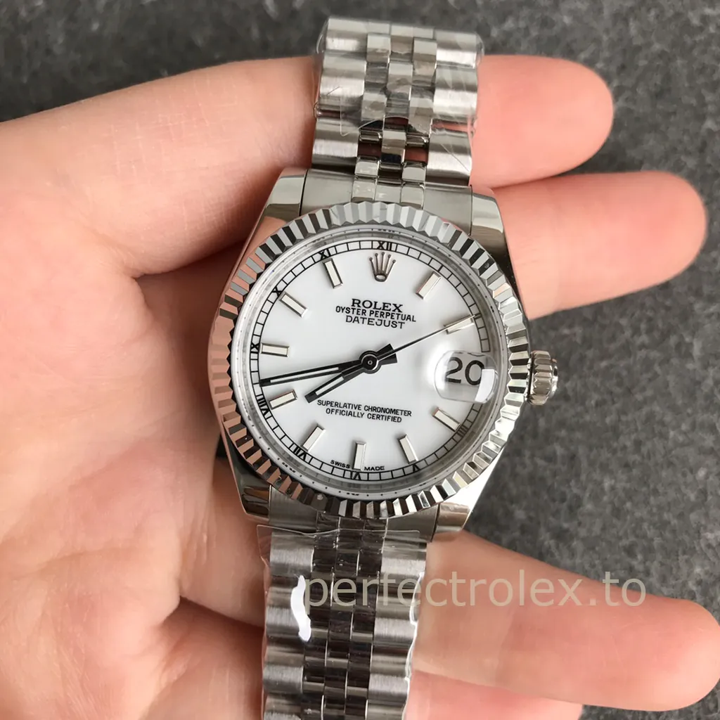 Rolex-Datejust-178274-0008-31mm-Super-Clone-Watch-White-Dial-Fluted-Bezel-Jubilee-Bracelet-Front-View-1