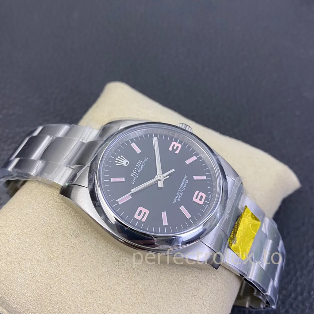 Rolex-Oyster-Perpetual-116000-Black-Dial-Pink-Numerals-36mm-Super-Clone-Automatic-Watch-Left-Side-View
