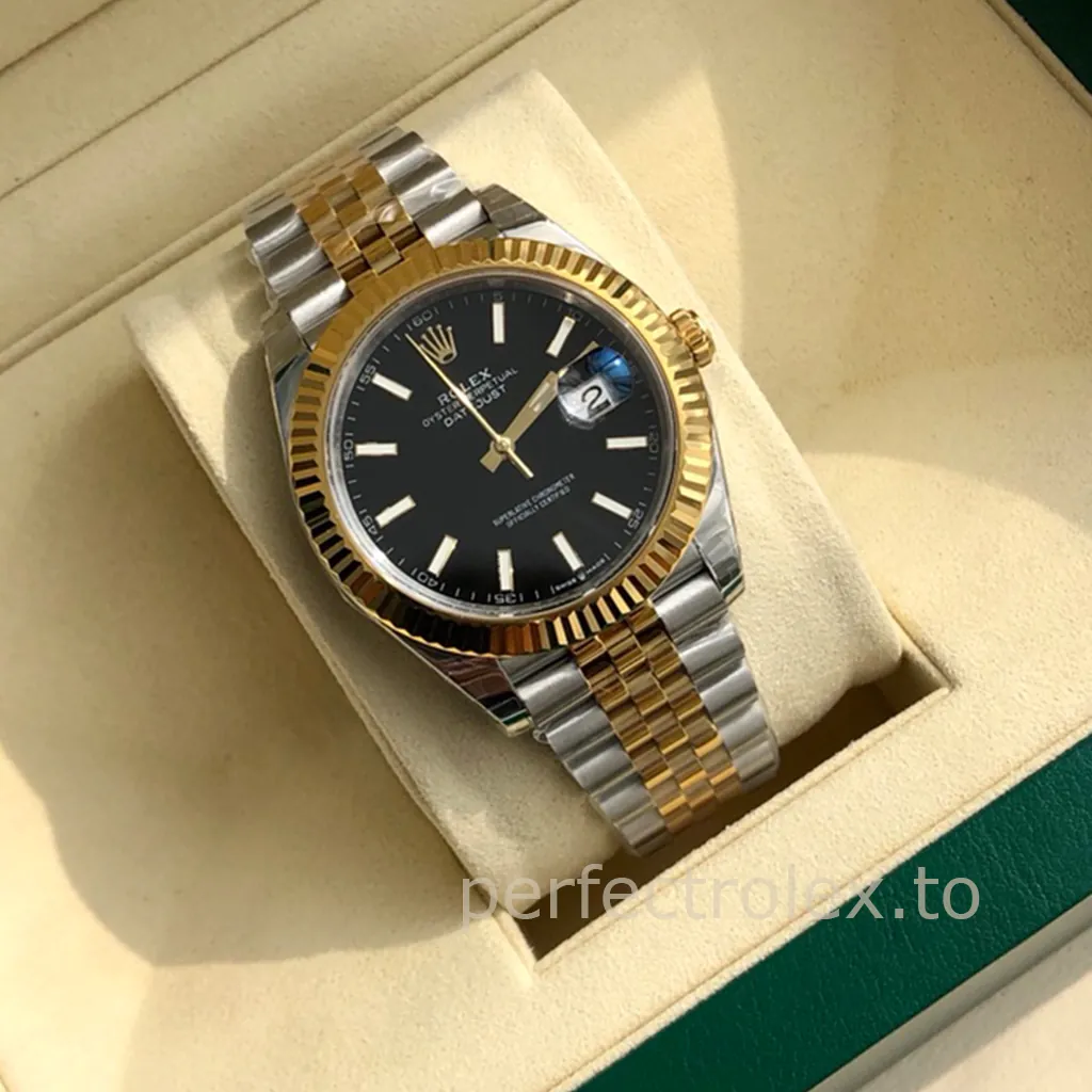 Rolex-Datejust-126333-0014-Black-Dial-41mm-Super-Clone-Watch-with-Fluted-Bezel-Front-View-2