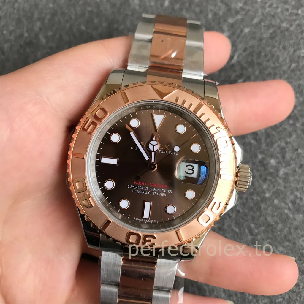 Rolex-Yacht-Master-116621-Chocolate-Dial-40mm-Super-Clone-Watch-Rose-Gold-Bezel-Front-View-1