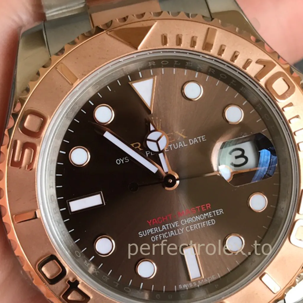 Rolex-Yacht-Master-116621-Chocolate-Dial-40mm-Super-Clone-Watch-Rose-Gold-Bezel-Dial-Detail-1