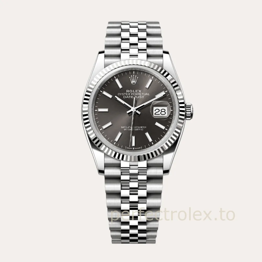 Rolex-Datejust-M126234-Gray-Sunburst-Dial-36mm-Super-Clone-Watch-Fluted-Bezel-and-Jubilee-Bracelet-Hero-Image