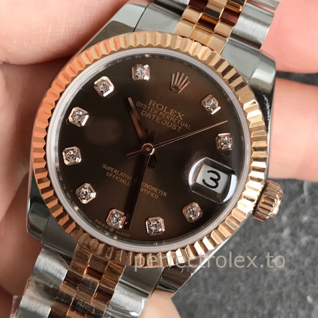 Rolex-Datejust-278271-Chocolate-Diamond-Dial-31mm-Ladies-Super-Clone-Watch-Dial-Detail-1
