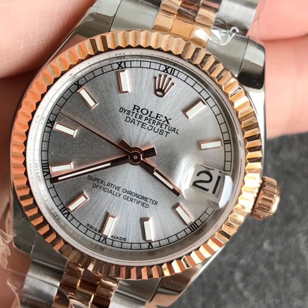 Rolex-Datejust-178271-0003-Silver-Sunray-Dial-31mm-Ladies-Jubilee-Super-Clone-Watch-Dial-Detail-1