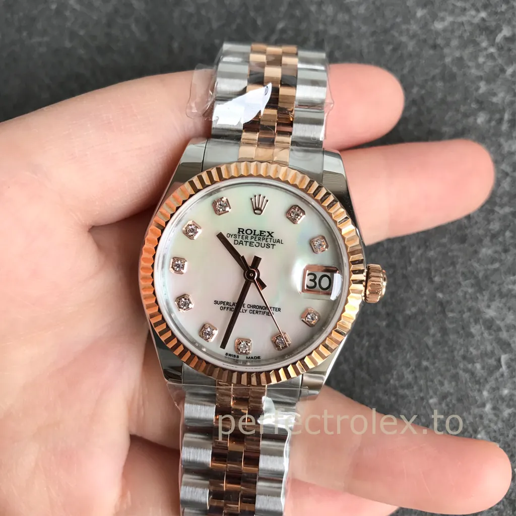 Rolex-Datejust-178271-Ladies-Super-Clone-Watch-31mm-White-Mother-of-Pearl-Diamond-Dial-Front-View-1