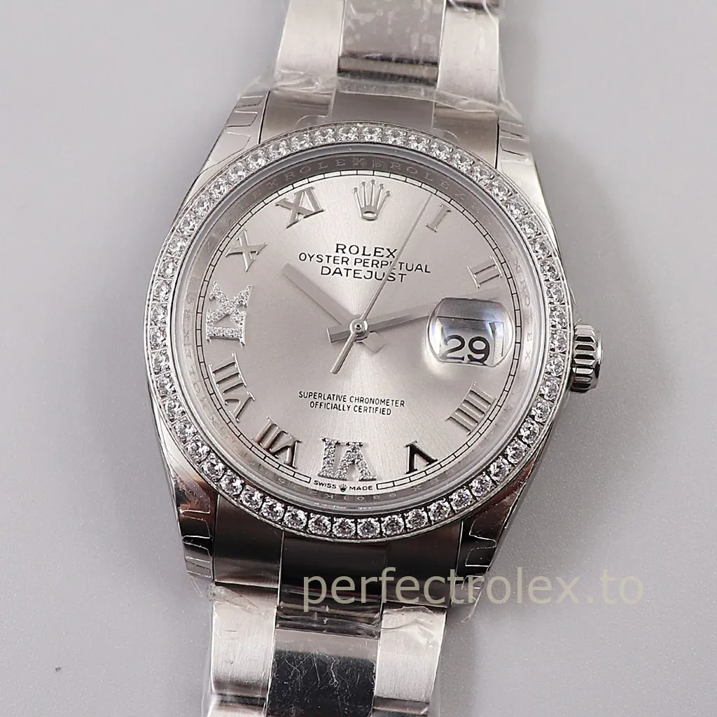 Rolex-Datejust-126284RBR-Diamond-Bezel-Super-Clone-Watch-36mm-Silver-Roman-Dial-Front-View-1