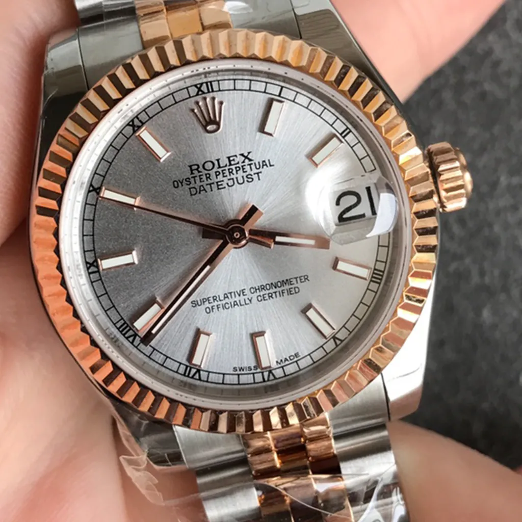 Rolex-Datejust-178271-0003-Silver-Sunray-Dial-31mm-Ladies-Jubilee-Super-Clone-Watch-Dial-Detail-2