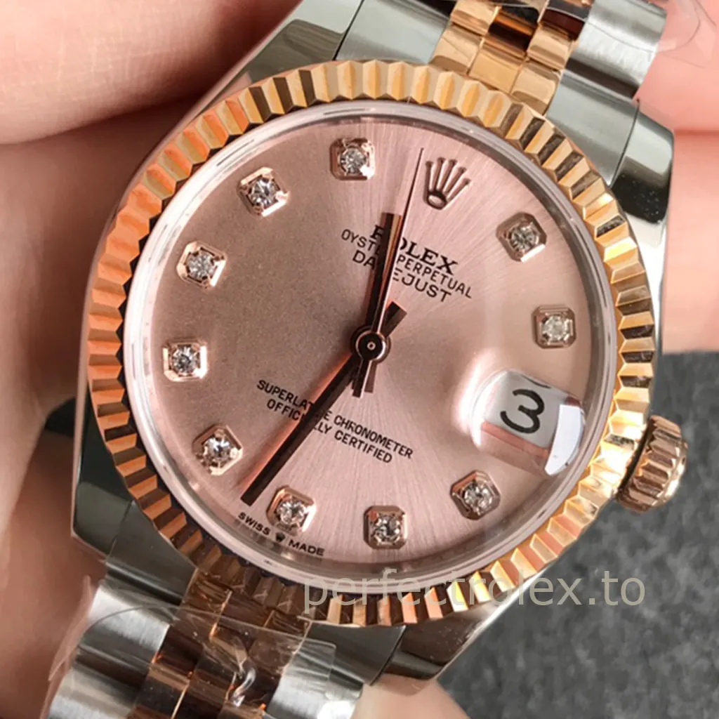 Rolex-Datejust-278271-Rose-Sunray-Diamond-Dial-Ladies-Super-Clone-Watch-31mm-Dial-Detail-2