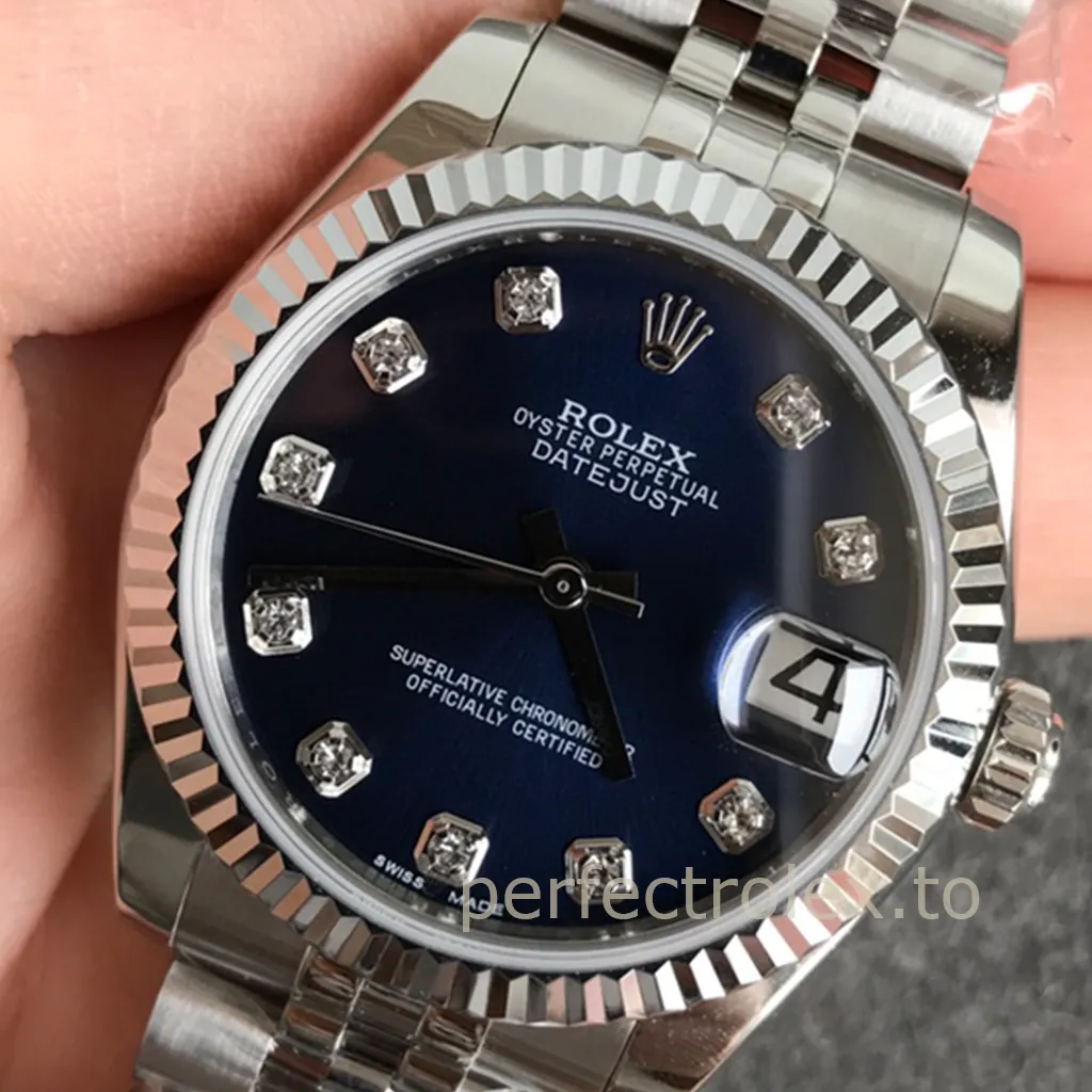 Rolex-Datejust-Diamond-Dial-178274-0048-Ladies-Super-Clone-Watch-31mm-Blue-Sunray-Dial-Detail-2