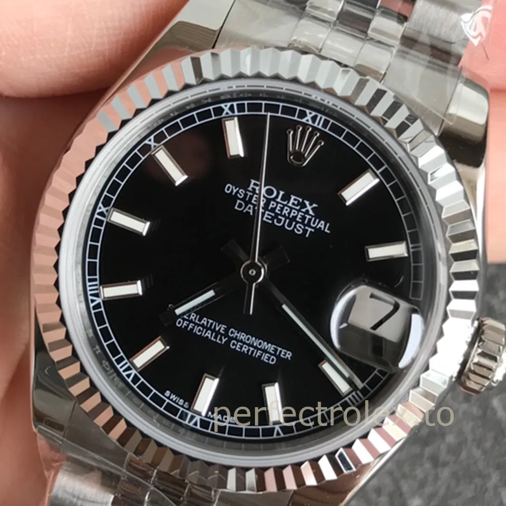 Rolex-Datejust-178274-Ladies-Super-Clone-Watch-31mm-Black-Dial-Fluted-Bezel-Dial-Detail-2
