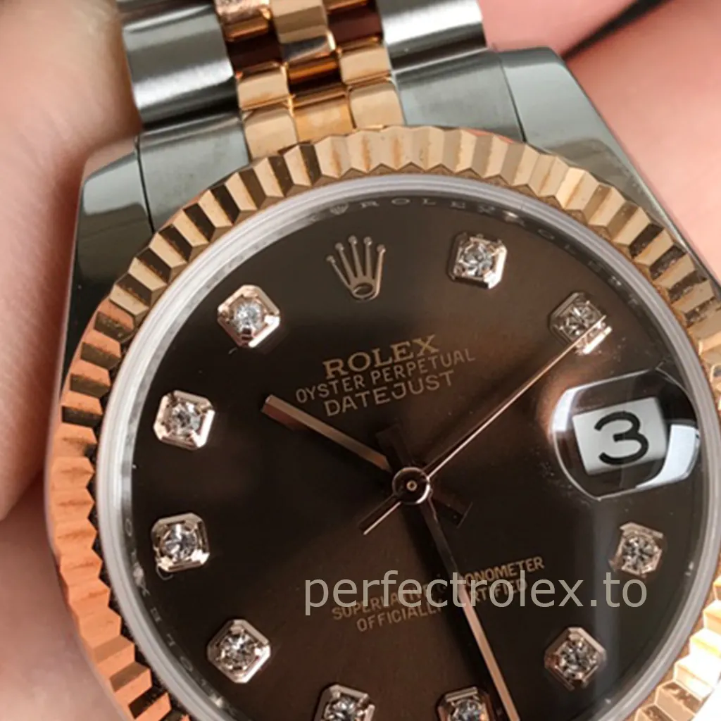 Rolex-Datejust-278271-Chocolate-Diamond-Dial-31mm-Ladies-Super-Clone-Watch-Dial-Detail-2
