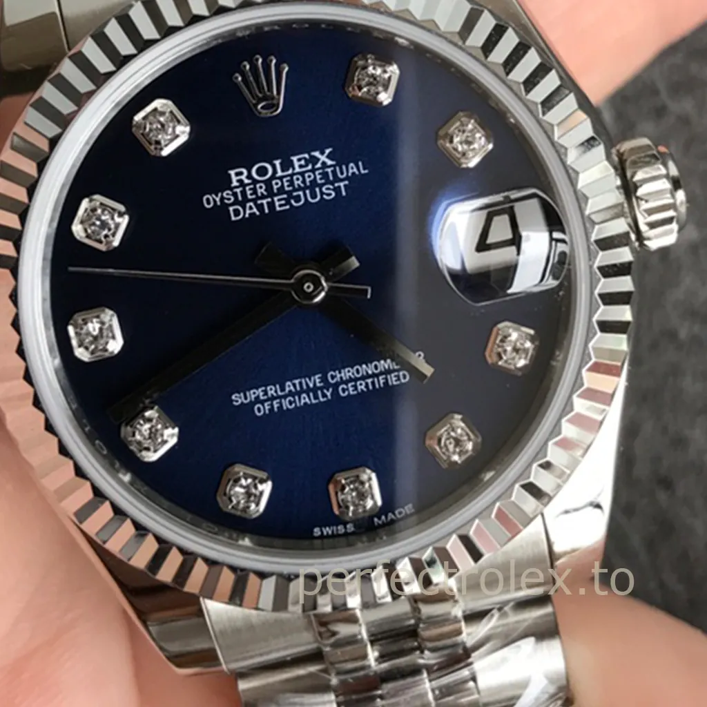 Rolex-Datejust-Diamond-Dial-178274-0048-Ladies-Super-Clone-Watch-31mm-Blue-Sunray-Dial-Detail-1