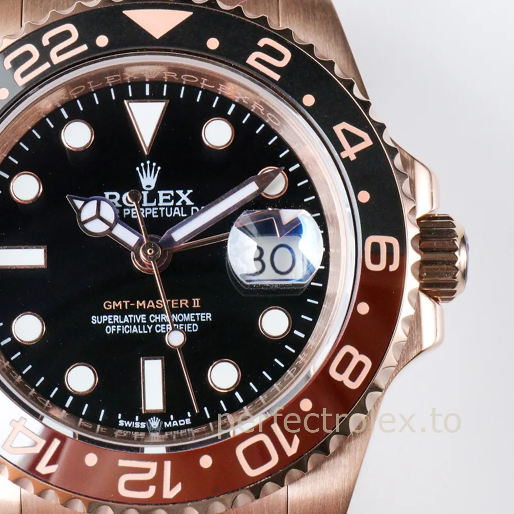 Rolex-GMT-Master-II-126715CHNR-Black-Brown-Ceramic-Bezel-40mm-Luxury-Super-Clone-Watch-Dial-Detail-2