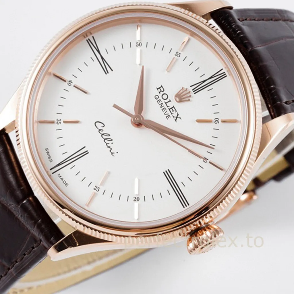 Rolex-Cellini-50505-0020-White-Dial-39mm-Luxury-Dress-Super-Clone-Watch-with-Leather-Strap-Dial-Detail-1