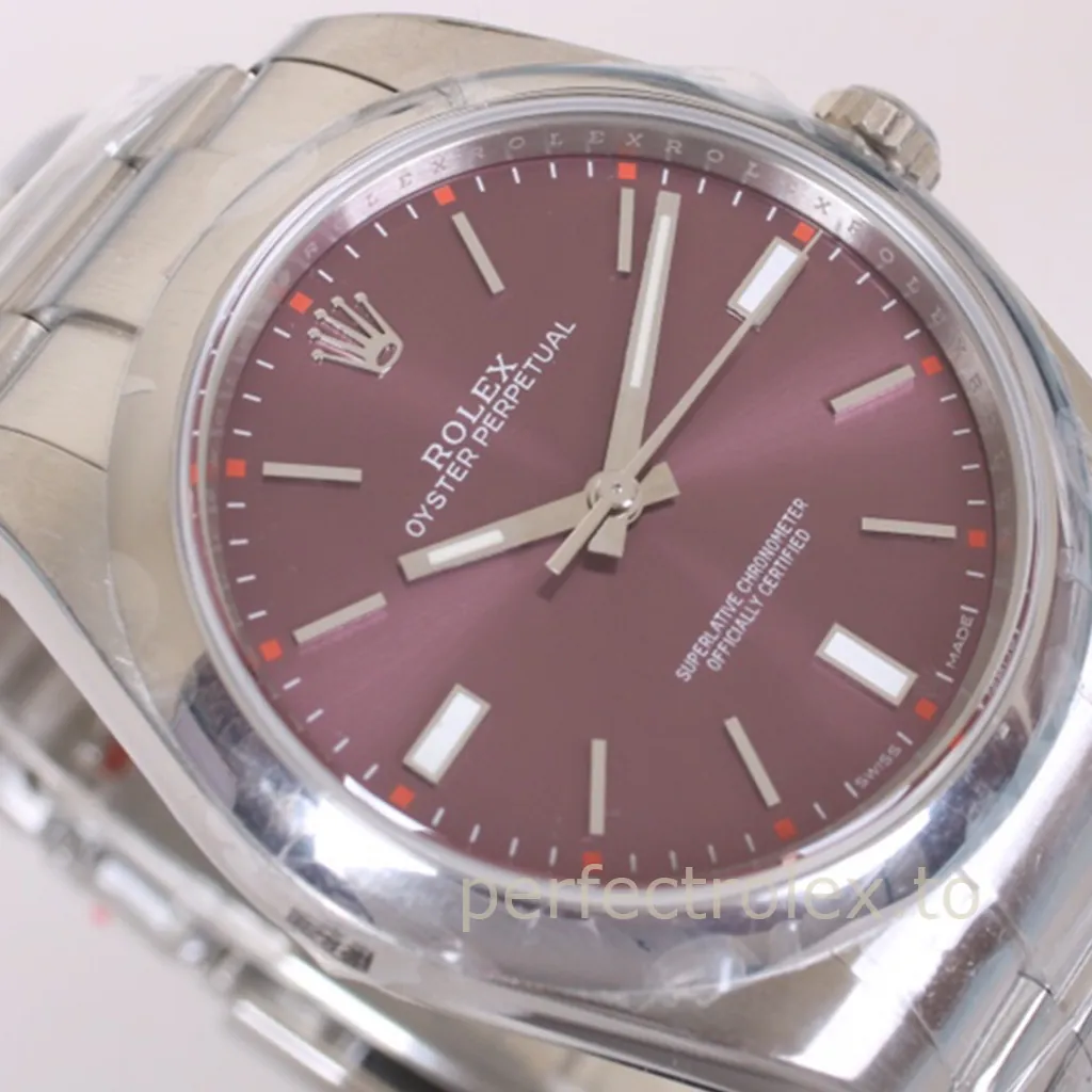 Rolex-Oyster-Perpetual-Red-Grape-Dial-114300-0002-39mm-Stainless-Steel-Super-Clone-Watch-Dial-Detail-2