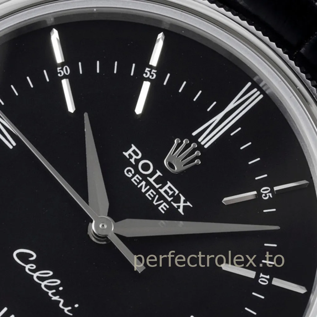 Rolex-Cellini-50509-0006-Black-Dial-Dress-Super-Clone-Watch-39mm-Leather-Strap-Dial-Detail-2