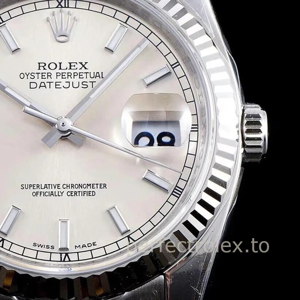 Rolex-Datejust-Silver-Sunray-Dial-116234-Super-Clone-Watch-36mm-Fluted-Bezel-Dial-Detail-2