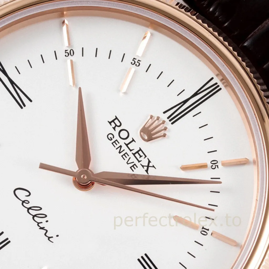 Rolex-Cellini-50505-0020-White-Dial-39mm-Luxury-Dress-Super-Clone-Watch-with-Leather-Strap-Dial-Detail-2