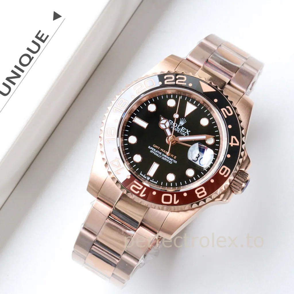 Rolex-GMT-Master-II-126715CHNR-Black-Brown-Ceramic-Bezel-40mm-Luxury-Super-Clone-Watch-Front-View-2