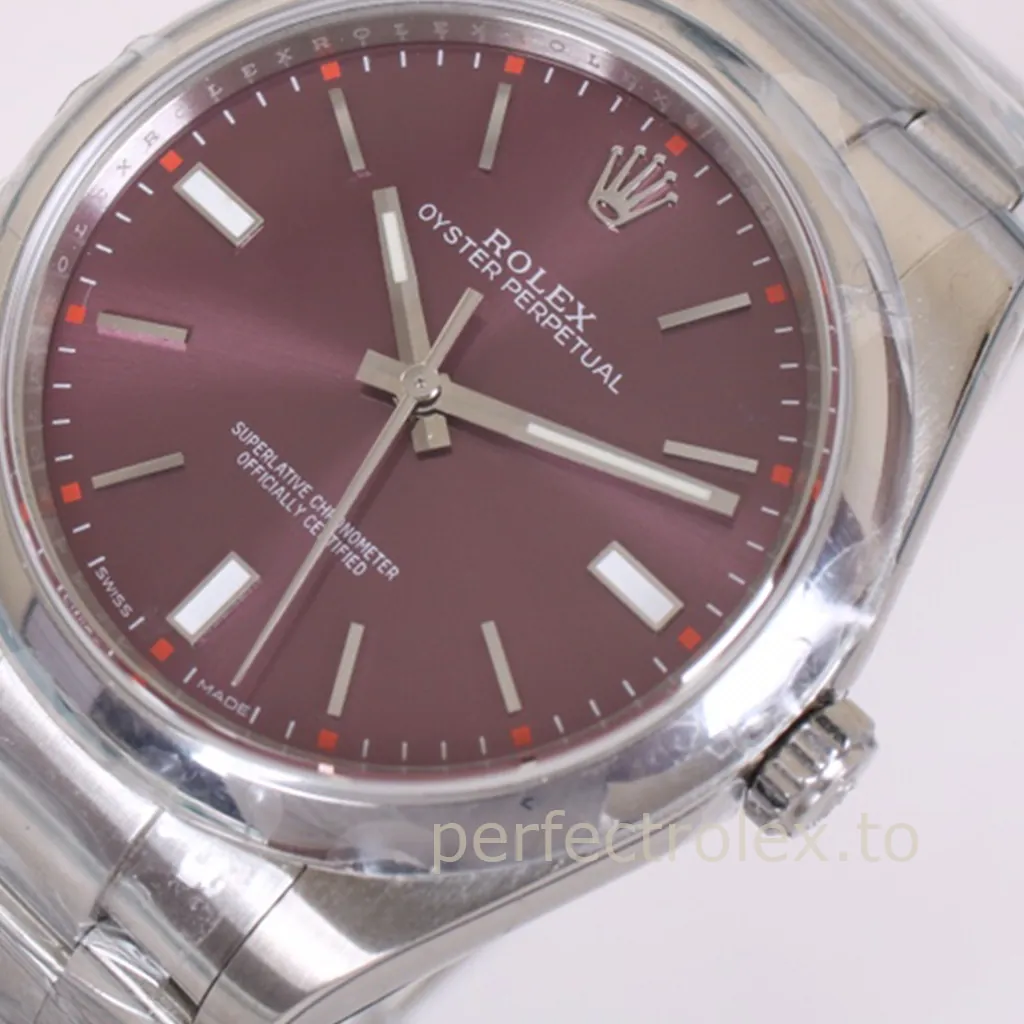 Rolex-Oyster-Perpetual-Red-Grape-Dial-114300-0002-39mm-Stainless-Steel-Super-Clone-Watch-Dial-Detail-1