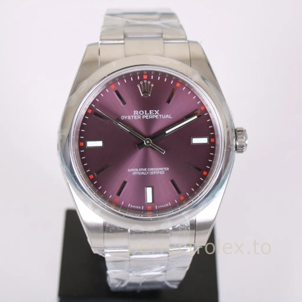 Rolex-Oyster-Perpetual-Red-Grape-Dial-114300-0002-39mm-Stainless-Steel-Super-Clone-Watch-Front-View-1