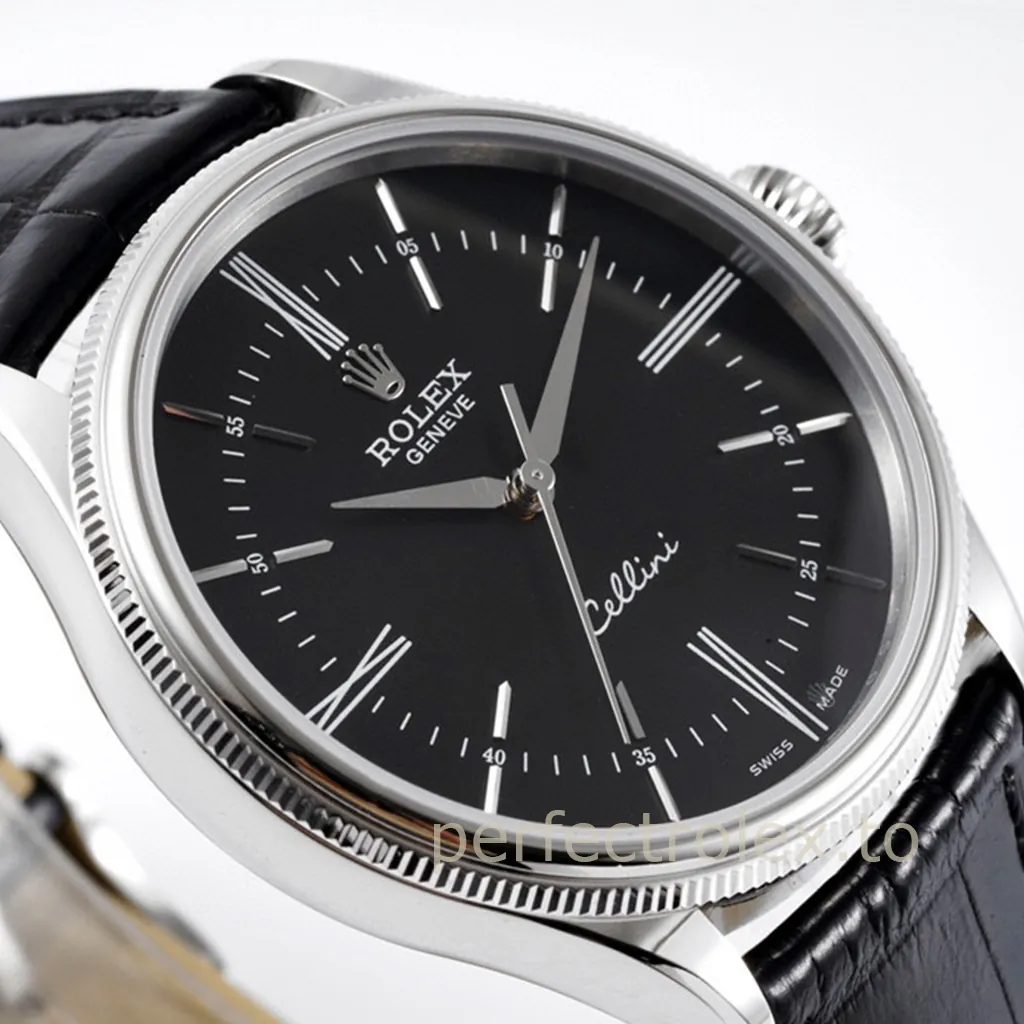 Rolex-Cellini-50509-0006-Black-Dial-Dress-Super-Clone-Watch-39mm-Leather-Strap-Dial-Detail-3
