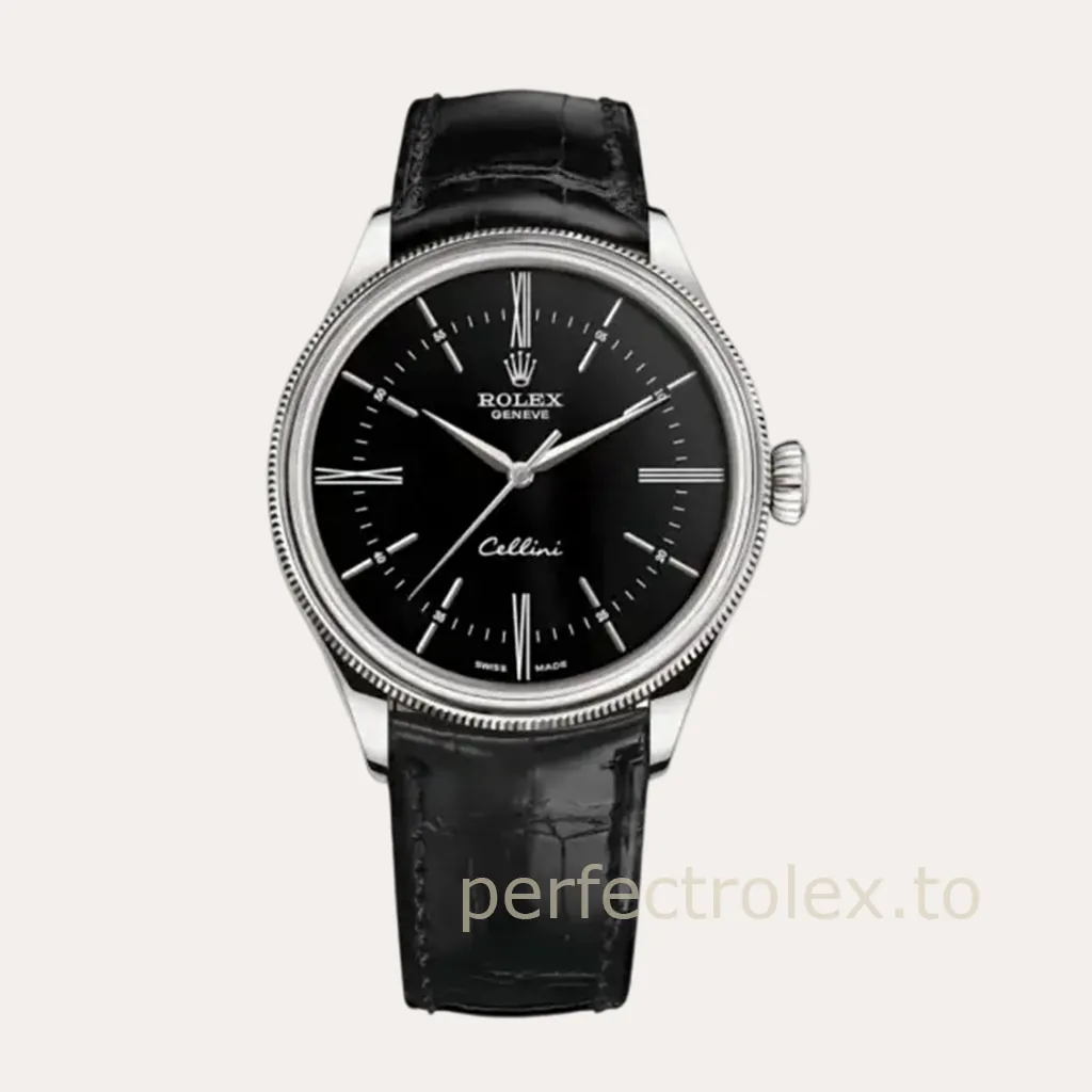 Rolex-Cellini-50509-0006-Black-Dial-Dress-Super-Clone-Watch-39mm-Leather-Strap-Hero-Image