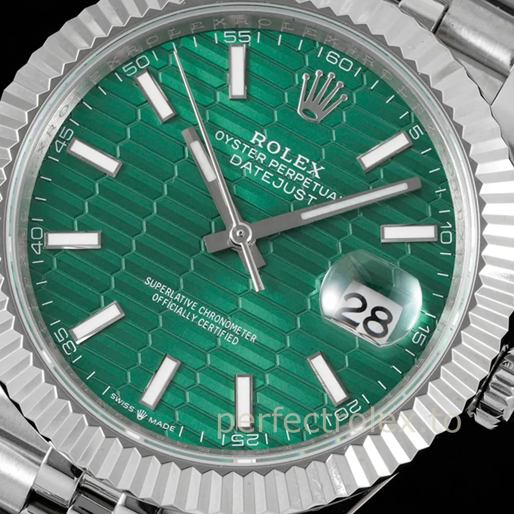 Rolex-Datejust-126334-0030-Mint-Green-Motif-Dial-41mm-Super-Clone-Watch-Jubilee-Bracelet-Dial-Detail-1