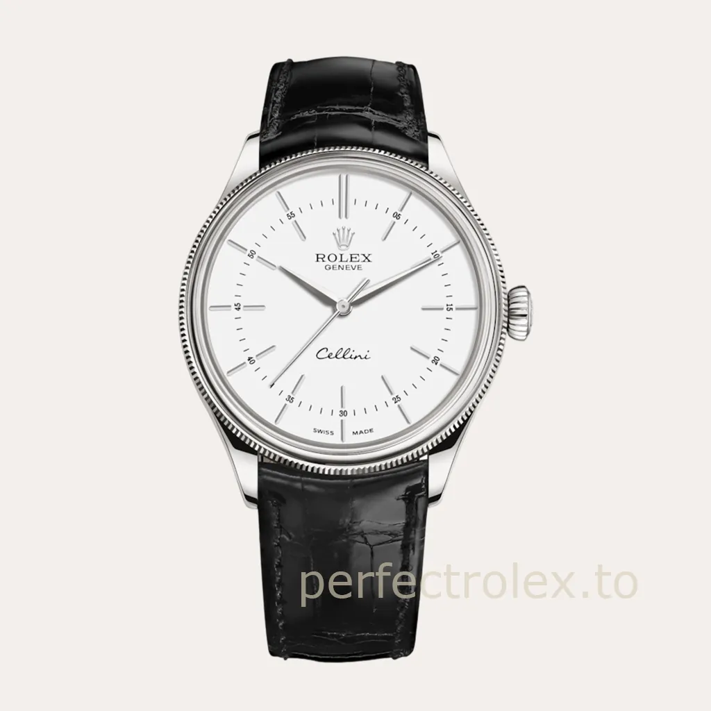 Rolex-Cellini-50509-0016-39mm-White-Dial-Super-Clone-Dress-Watch-Leather-Strap-Hero-Image