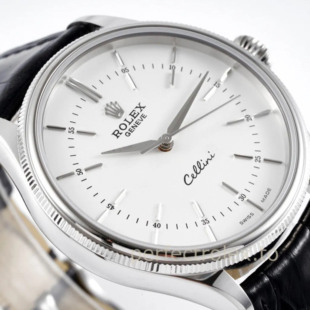 Rolex-Cellini-50509-0016-39mm-White-Dial-Super-Clone-Dress-Watch-Leather-Strap-Dial-Detail-2