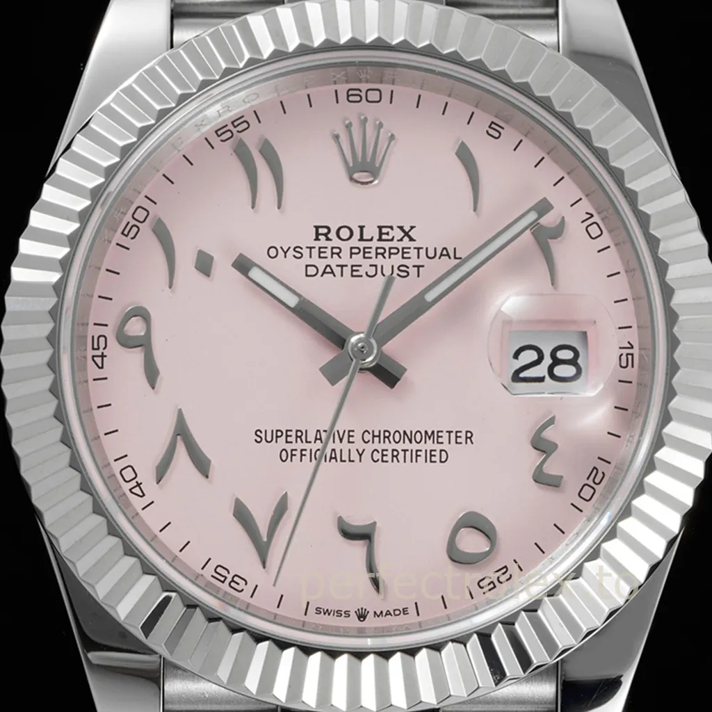 Rolex-Datejust-126334-Pink-Dial-41mm-Eastern-Arabic-Numerals-Jubilee-Super-Clone-Watch-Dial-Detail-2