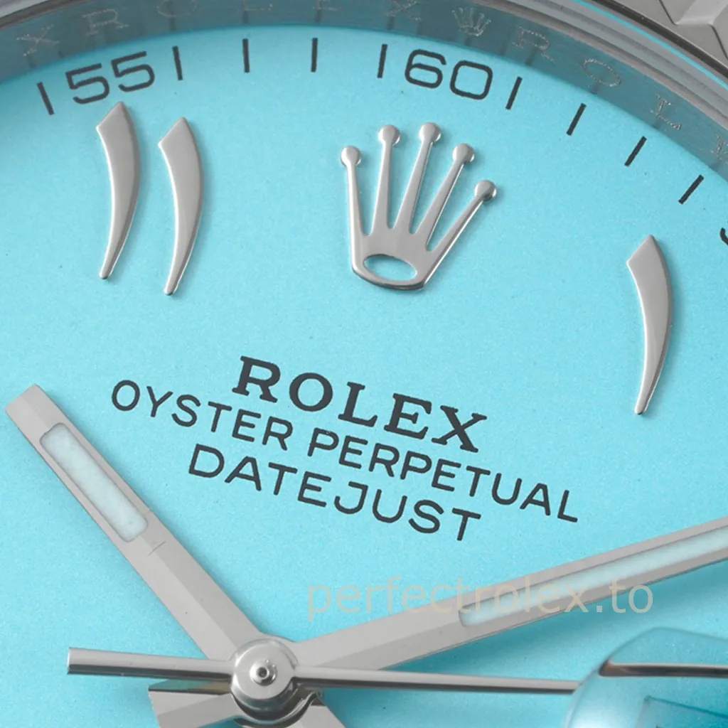 Rolex-Datejust-126334-Tiffany-Blue-Arabic-Numerals-41mm-Fluted-Bezel-Super-Clone-Watch-Dial-Detail-1