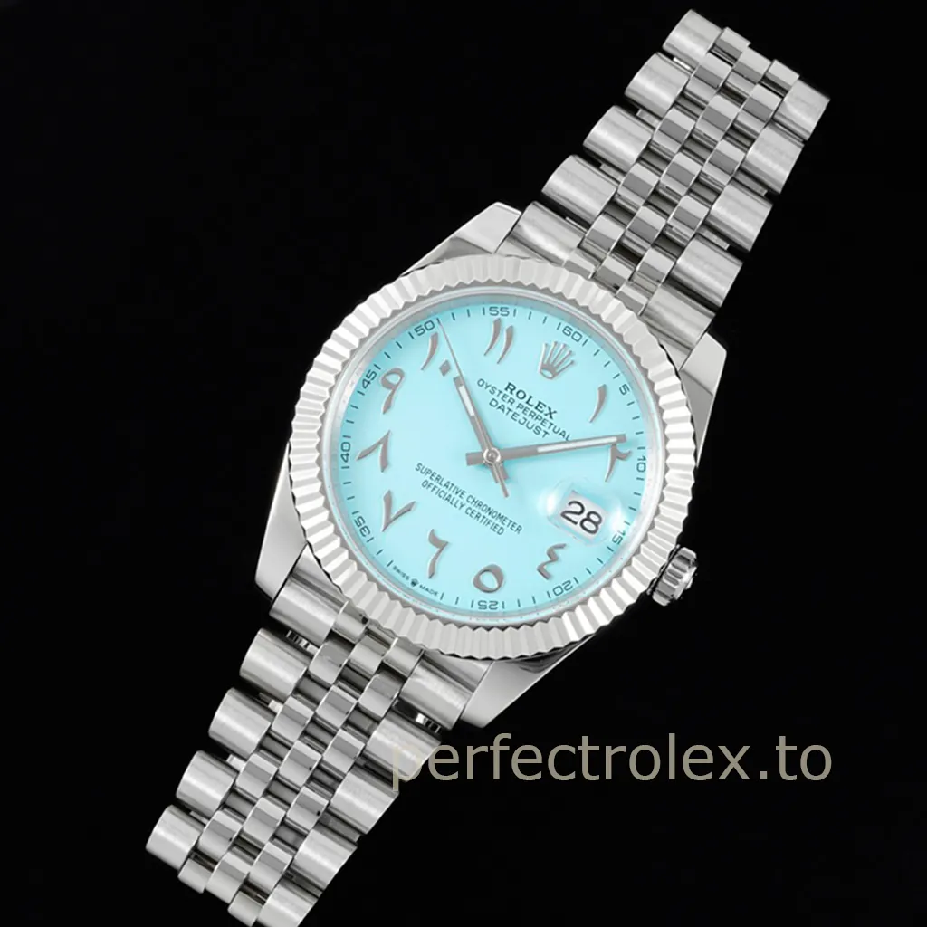 Rolex-Datejust-126334-Tiffany-Blue-Arabic-Numerals-41mm-Fluted-Bezel-Super-Clone-Watch-Front-View-1