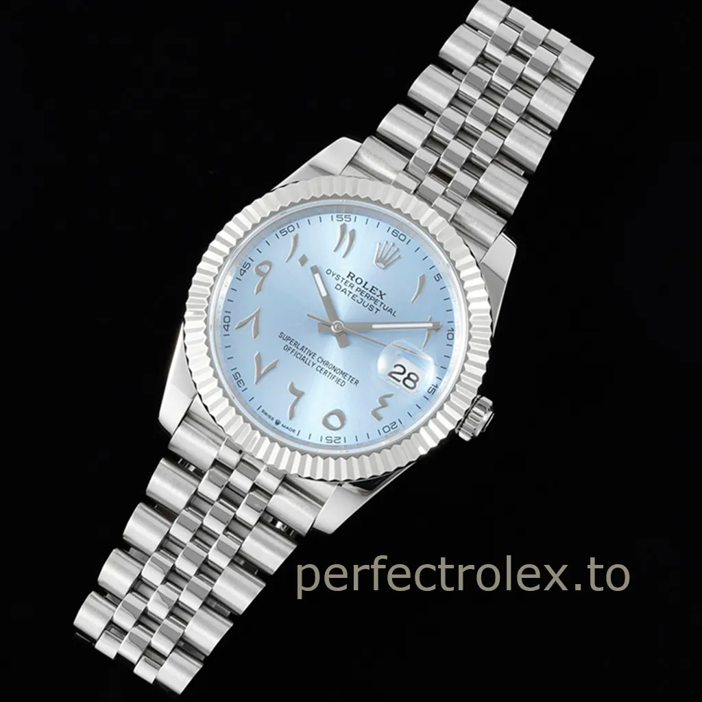 Rolex-Datejust-126334-Ice-Blue-Dial-41mm-Eastern-Arabic-Numerals-Jubilee-Super-Clone-Watch-Front-View-1