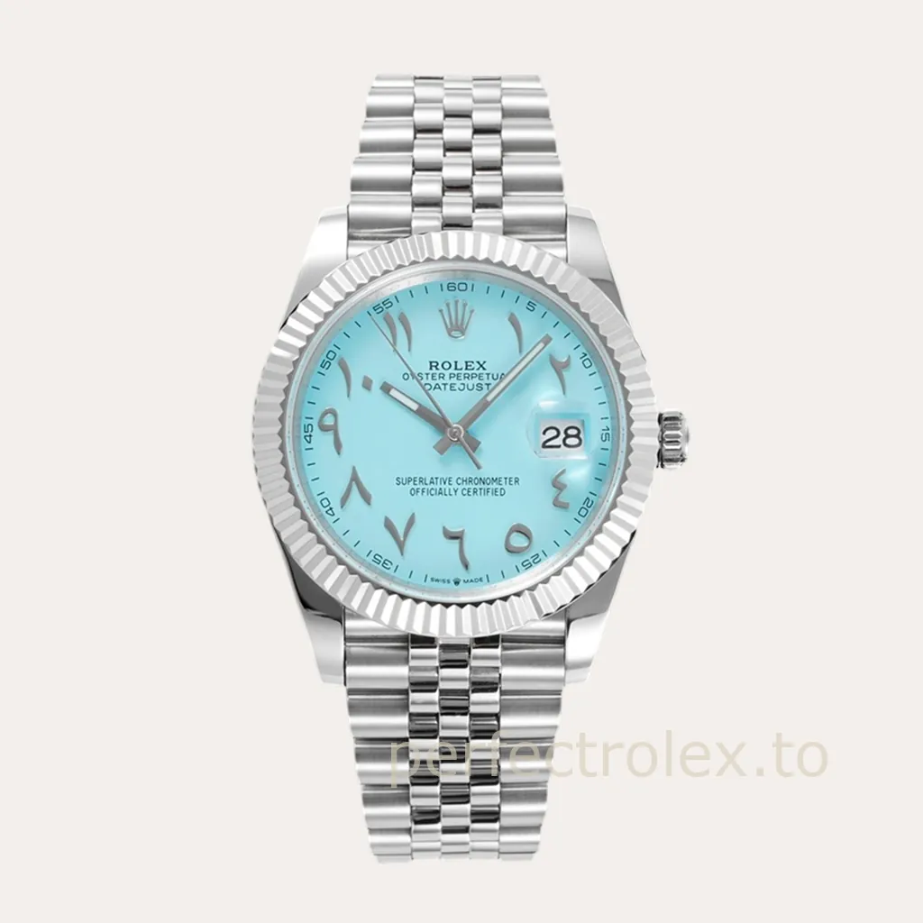Rolex-Datejust-126334-Tiffany-Blue-Arabic-Numerals-41mm-Fluted-Bezel-Super-Clone-Watch-Hero-Image