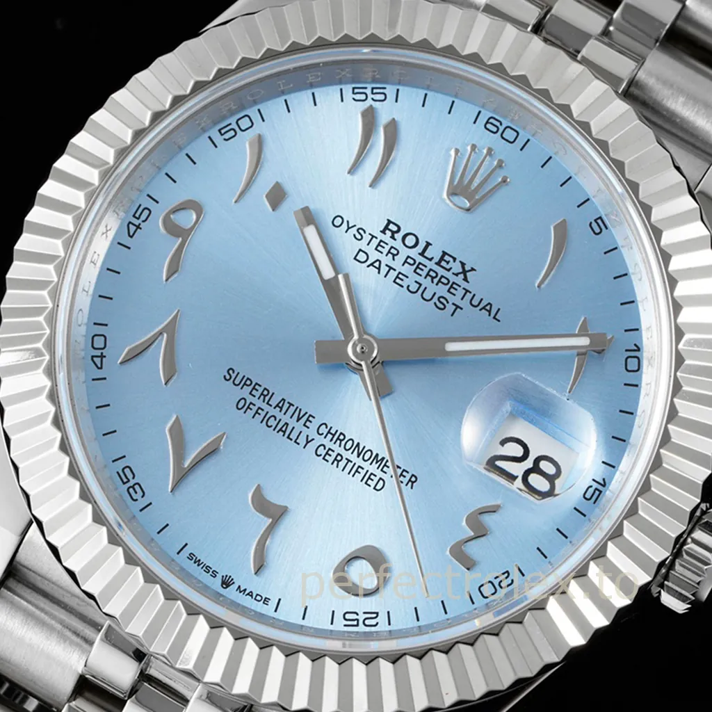 Rolex-Datejust-126334-Ice-Blue-Dial-41mm-Eastern-Arabic-Numerals-Jubilee-Super-Clone-Watch-Dial-Detail-1
