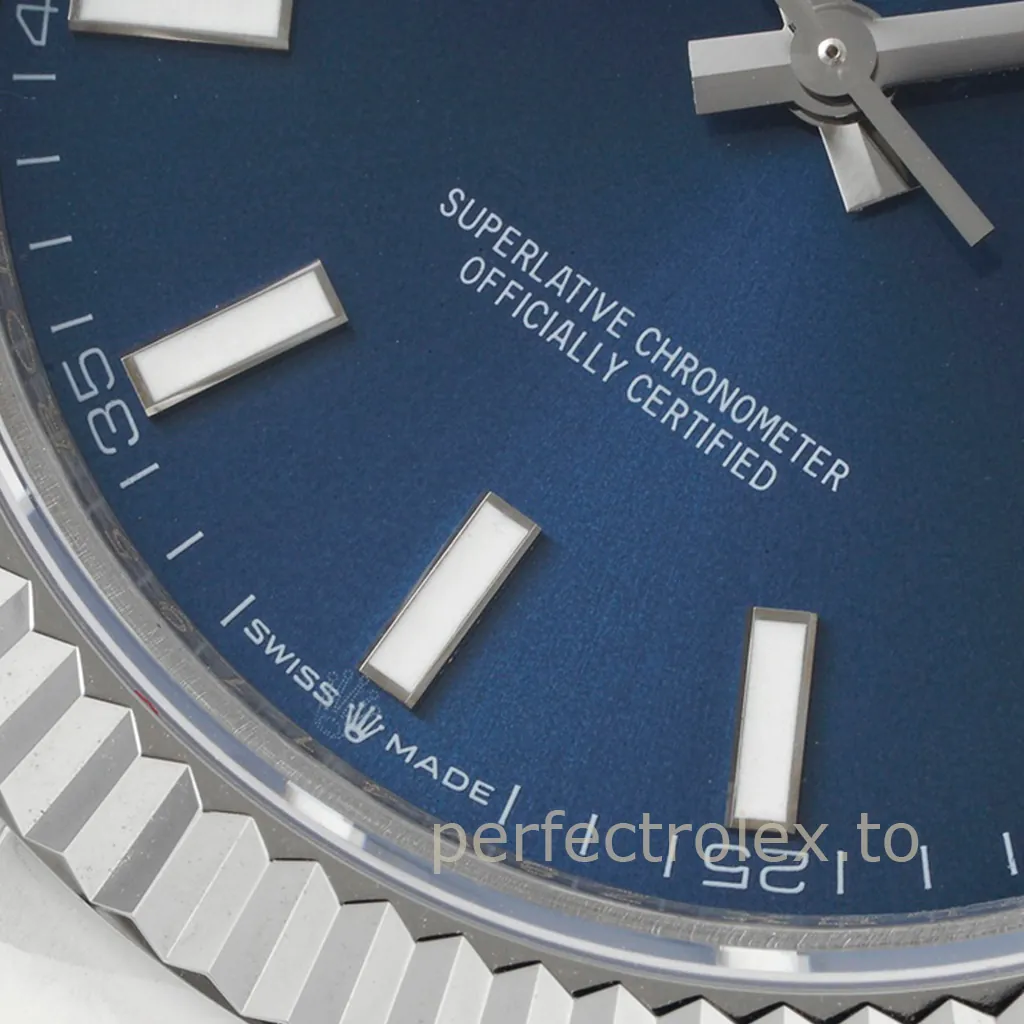 Rolex-Datejust-M126334-0001-Luxury-41mm-Replica-Watch-Blue-Dial-Fluted-Bezel-and-Oyster-Bracelet-Dial-Detail-1