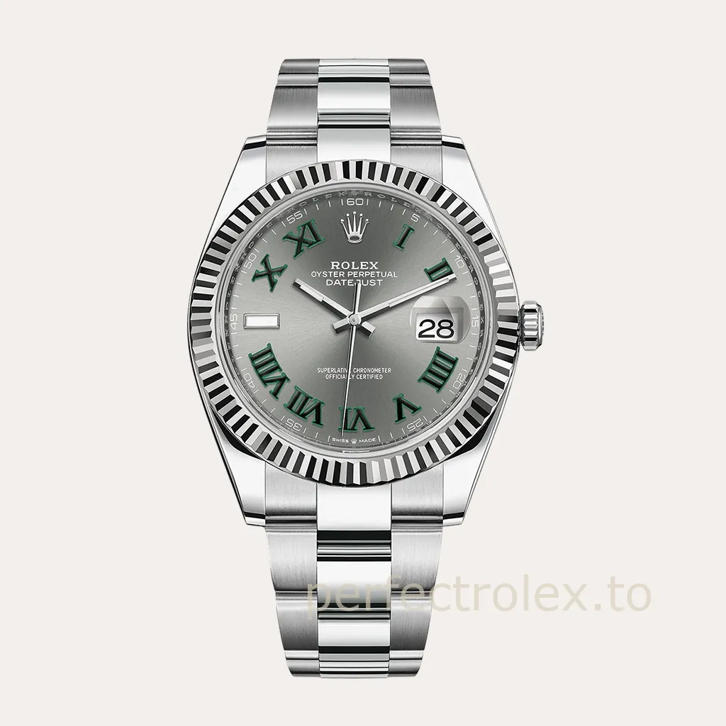 Rolex-Datejust-M126334-0021-41mm-Slate-Grey-Wimbledon-Style-Roman Numeral-Dial-Luxury-Replica-Watch-Hero-Image