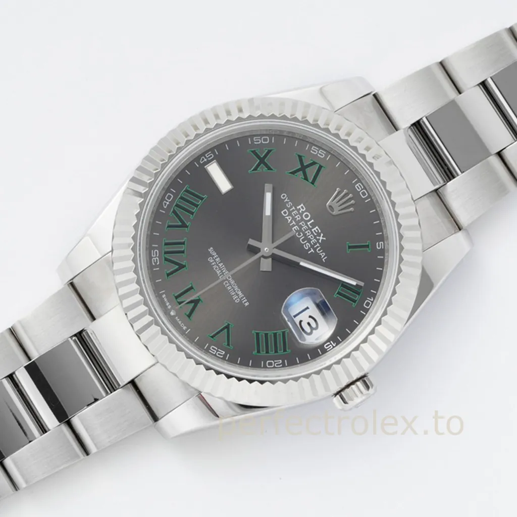 Rolex-Datejust-M126334-0021-41mm-Slate-Grey-Wimbledon-Style-Roman Numeral-Dial-Luxury-Replica-Watch-Front-View-2