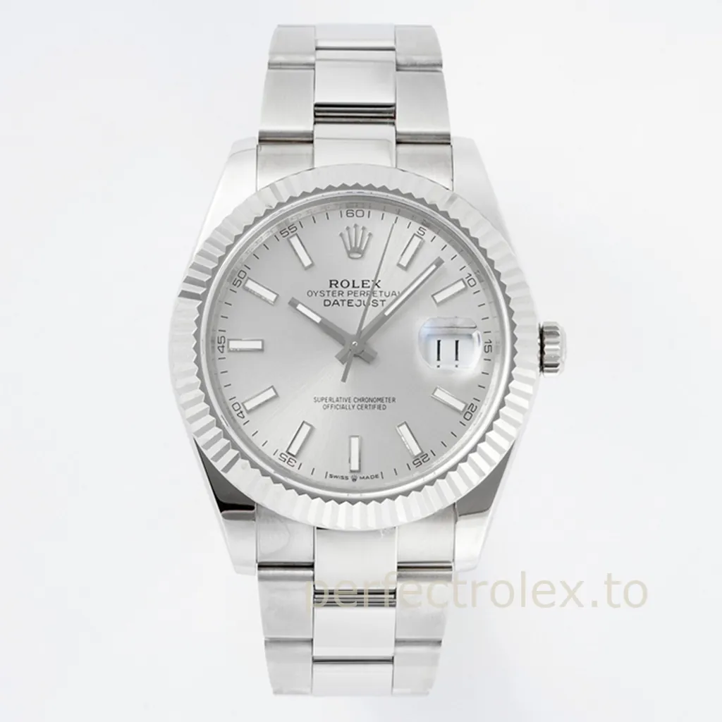 Rolex-Datejust-M126334-41mm-Silver-Dial-Luxury-Super-Clone-Watch-Sporty-Oyster-Bracelet-Front-View-1