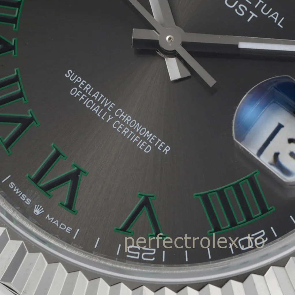 Rolex-Datejust-M126334-0021-41mm-Slate-Grey-Wimbledon-Style-Roman Numeral-Dial-Luxury-Replica-Watch-Dial-Detail-1
