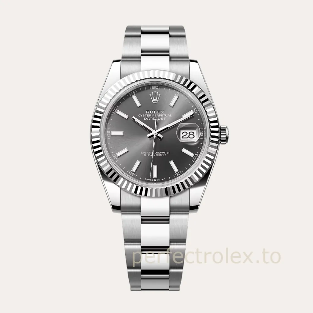 Rolex-Datejust-41-M126334-0013-Grey-Dial-Luxury-Replica-Watch-Fluted-Bezel-and-Oyster-Bracelet-Hero-Image