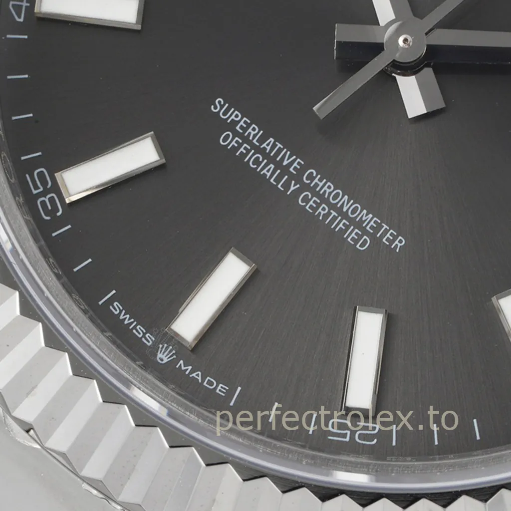 Rolex-Datejust-41-M126334-0013-Grey-Dial-Luxury-Replica-Watch-Fluted-Bezel-and-Oyster-Bracelet-Dial-Detail-1