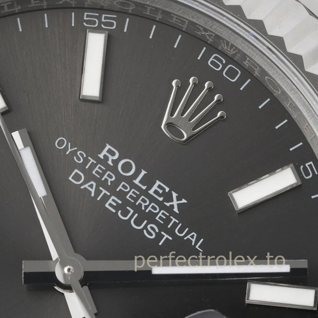 Rolex-Datejust-41-M126334-0013-Grey-Dial-Luxury-Replica-Watch-Fluted-Bezel-and-Oyster-Bracelet-Dial-Detail-2