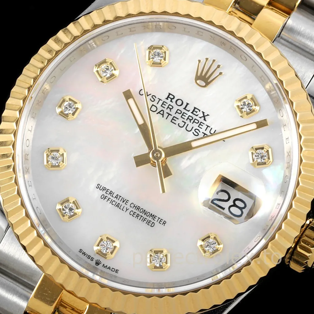 Rolex-Datejust-126233-Luxury-Replica-Watch-36mm-White-Mother-of-Pearl-Diamond-Dial-Jubilee-Bracelet-Dial-Detail-1