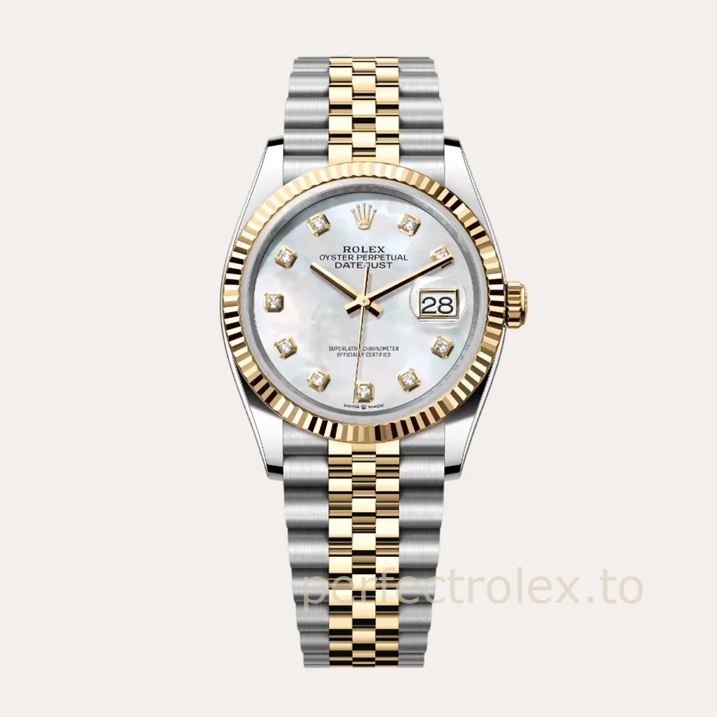 Rolex-Datejust-126233-Luxury-Replica-Watch-36mm-White-Mother-of-Pearl-Diamond-Dial-Jubilee-Bracelet-Hero-Image
