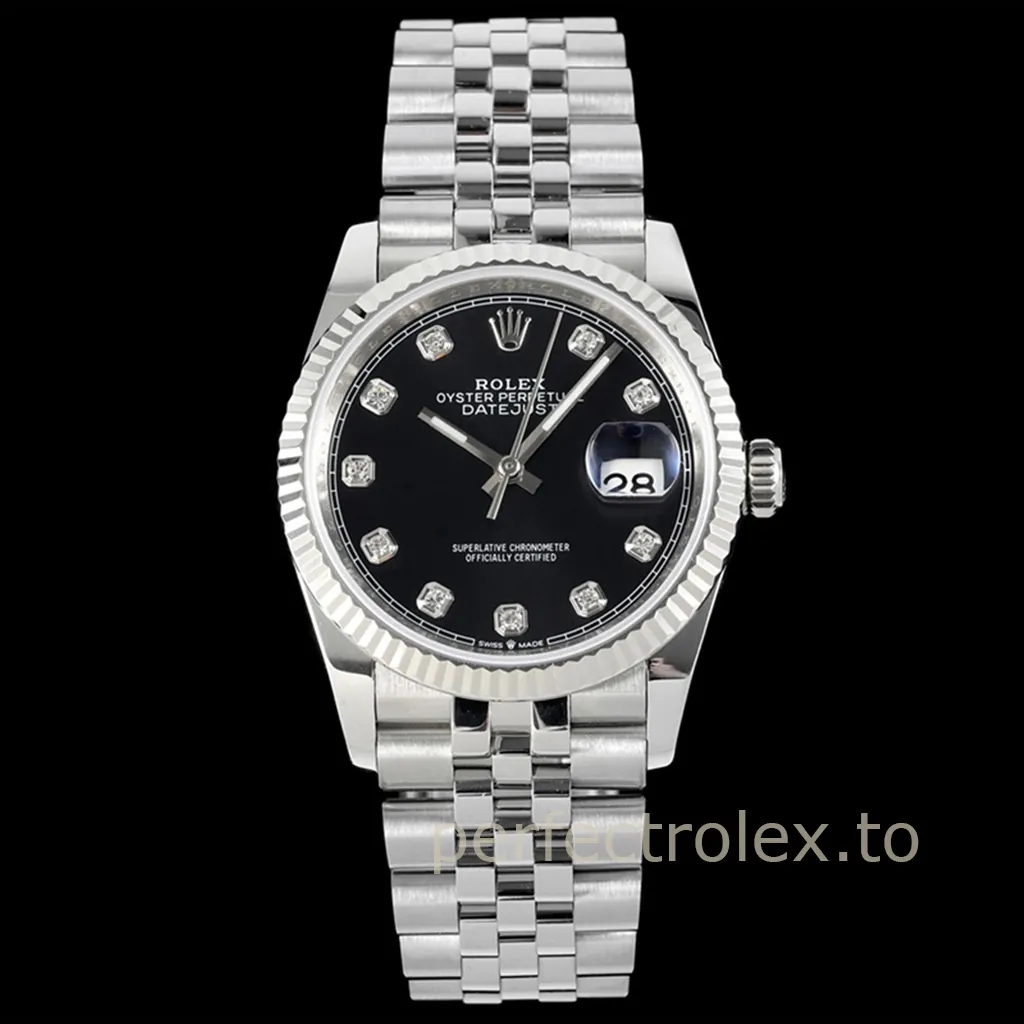 Rolex-Datejust-126234-0027-Luxury-Mechanical-Replica-Watch-36mm-Black-Diamond-Dial-904L-Stainless-Steel-Front-View-1