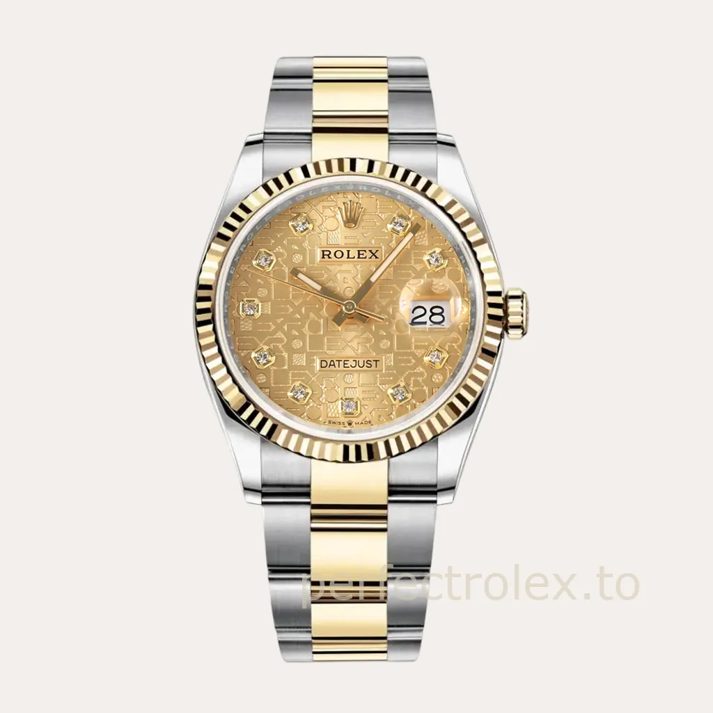 Rolex-Datejust-126233-0034-Super-Clone-Watch-36mm-Champagne-Rolex-Pattern-Diamond-Dial-Oyster-Bracelet-Hero-Image