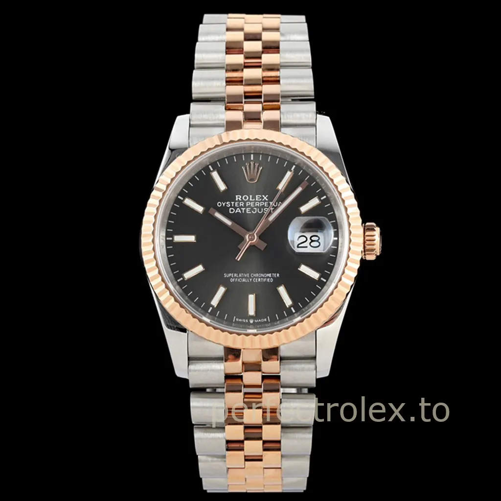 Rolex-Datejust-M126231-0013-Gray-Dial-36mm-Everose-Rolesor-Jubilee-Super-Clone-Watch-Front-View-1