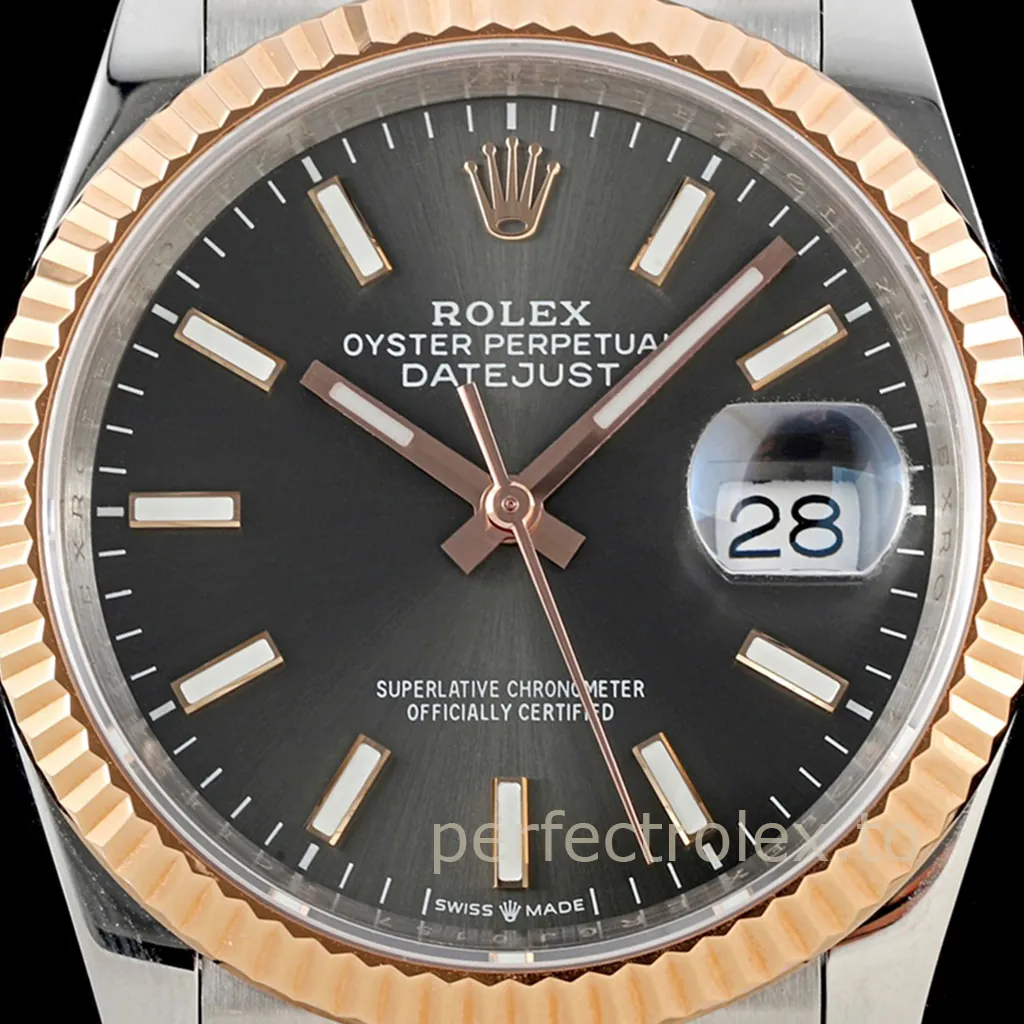 Rolex-Datejust-M126231-0013-Gray-Dial-36mm-Everose-Rolesor-Jubilee-Super-Clone-Watch-Dial-Detail-1